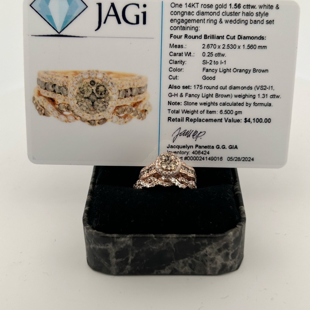 406424 14k Rose Gold Diamond Engagement Ring set 1.56 cttw. With appraisal